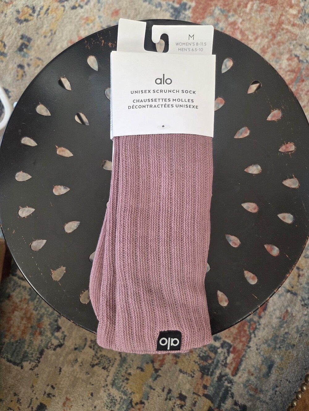 ALO Yoga Smoky Quartz Unisex Ribbed Scrunch Sock, Medium